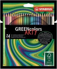 Krāsainie zīmuļi STABILO Green colors Arty 24 gab. cena un informācija | Modelēšanas un zīmēšanas piederumi | 220.lv