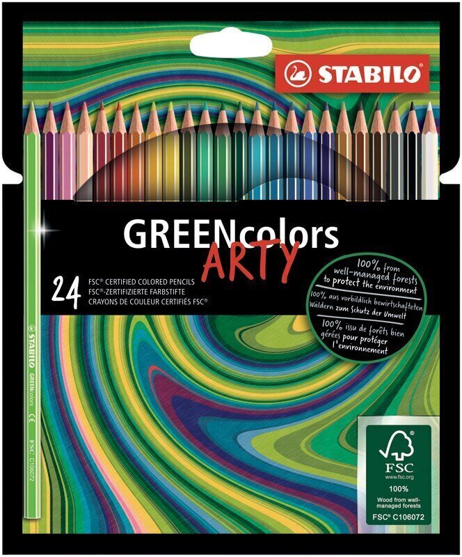 Krāsainie zīmuļi STABILO Green colors Arty 24 gab. cena un informācija | Modelēšanas un zīmēšanas piederumi | 220.lv