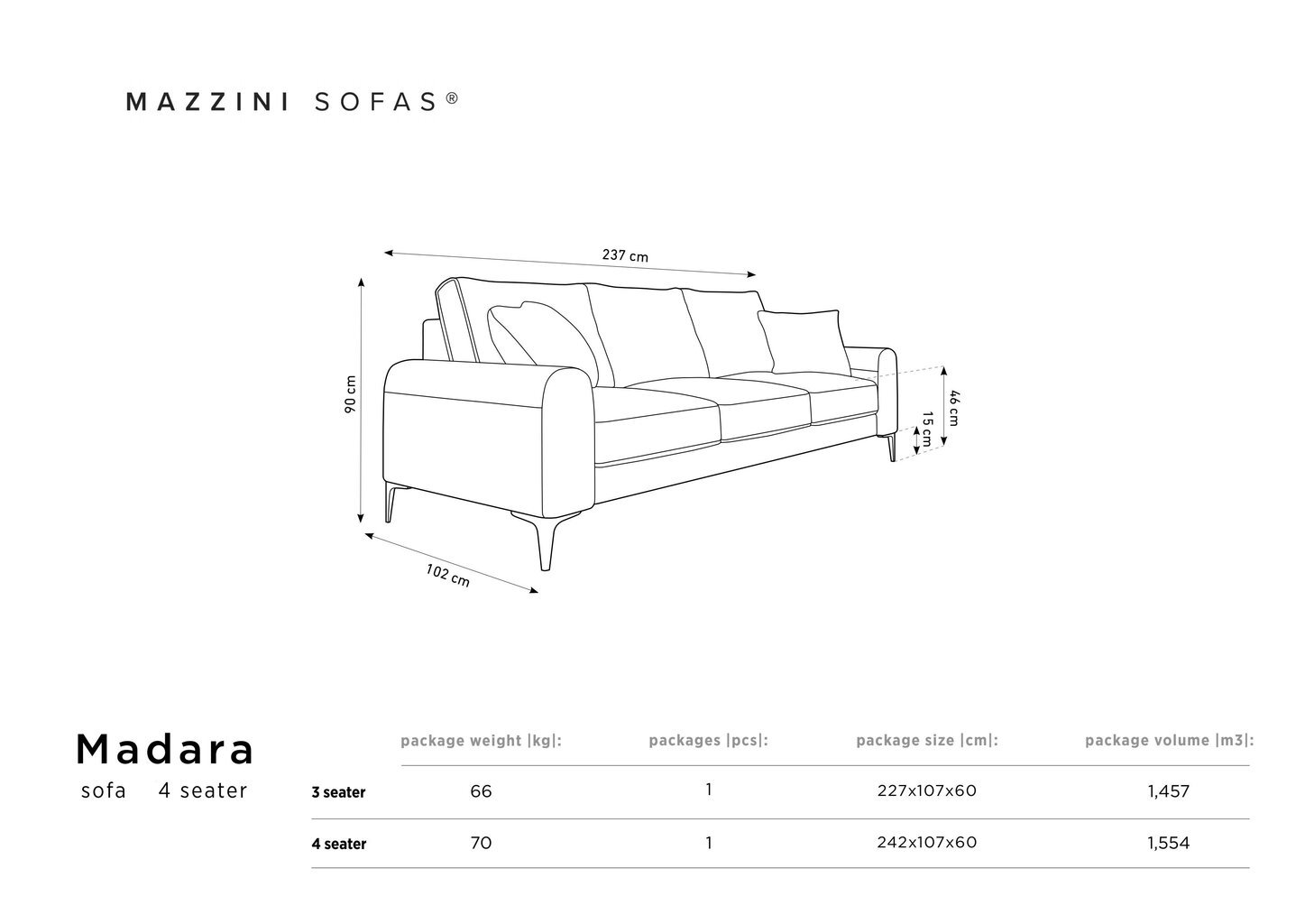 Četrvietīgs dīvāns Mazzini Sofas Madara, smilškrāsas cena un informācija | Dīvāni | 220.lv