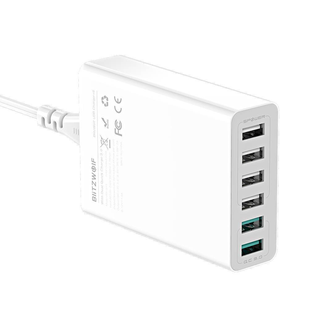 Tīkla lādētājs BlitzWolf BW-S15 6 x USB / 60W / 4.8A / Quick Charge 3.0, balts cena un informācija | Lādētāji un adapteri | 220.lv