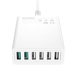 Tīkla lādētājs BlitzWolf BW-S15 6 x USB / 60W / 4.8A / Quick Charge 3.0, balts цена и информация | Зарядные устройства для телефонов | 220.lv