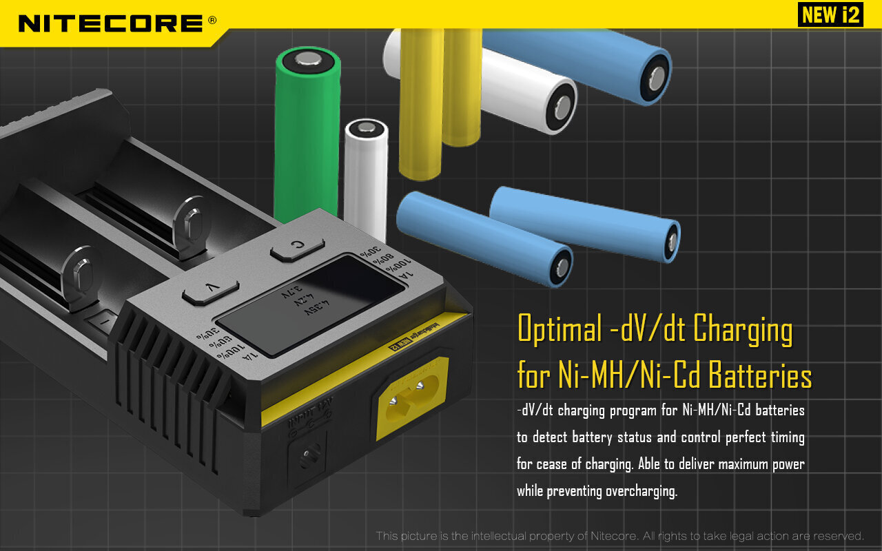 Universāls lādētājs NITECORE I2 IMR \ Li-ion \ Ni-MH \ Ni-Cd MR \ Li-ion \ LiFePO4 \ Ni-MH \ Ni-Cd (AA, AAA, AAAA, C) cena un informācija | Akumulatori, lādētāji un piederumi | 220.lv