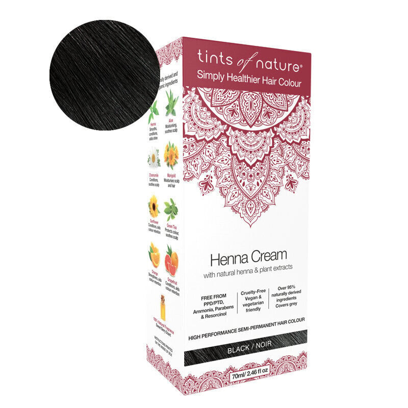 Dabīga matu krāsa TINTS OF NATURE Henna Cream Black 70ml cena un informācija | Matu krāsas | 220.lv