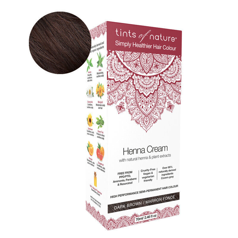 Matu krāsa TINTS OF NATURE Henna Cream Dark Brown 70ml cena un informācija | Matu krāsas | 220.lv