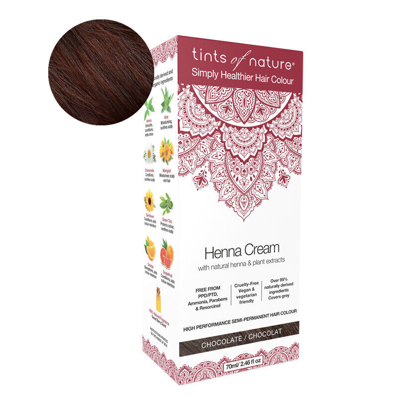 Dabīga matu krāsa TINTS OF NATURE Henna Cream Chocolate 70ml цена и информация | Matu krāsas | 220.lv