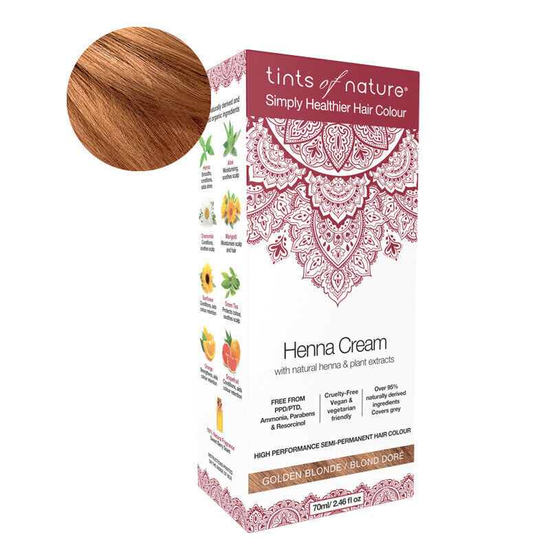 Dabīga matu krāsa TINTS OF NATURE Henna Cream Golden Brown 70ml cena un informācija | Matu krāsas | 220.lv