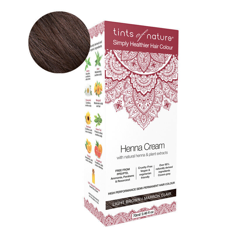 Dabīga matu krāsa TINTS OF NATURE Henna Cream Light Brown 70ml cena un informācija | Matu krāsas | 220.lv
