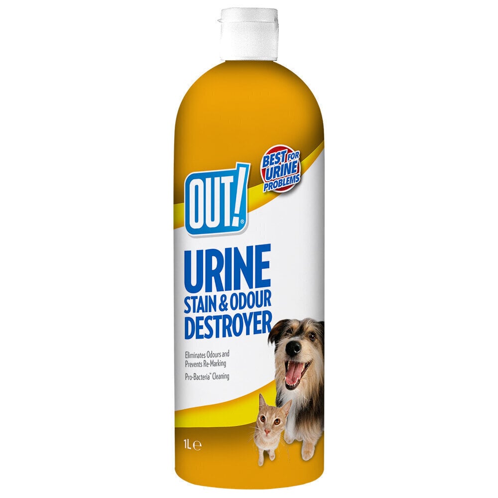 Out! produkts suņu urīna smakas un traipu likvidēšanai Urine Stain & Odour Destroyer, 1000 ml cena un informācija | Kopšanas līdzekļi dzīvniekiem | 220.lv