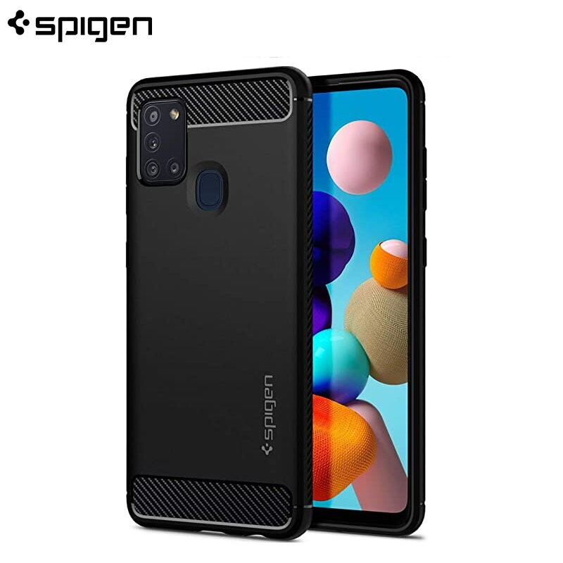 Spigen Rugged Armor īpaši elegants un izturīgs TPU aizmugures maks-apvalks priekš Samsung Galaxy A21s (A217F) Melns cena un informācija | Telefonu vāciņi, maciņi | 220.lv