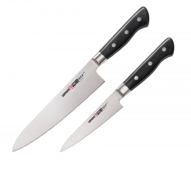 Komplekts no 2 nažiem: European Chef's 200mm Samura PRO-S / Utility 115mm from AUS 8 Japanese steel 58 HRC cena un informācija | Naži un to piederumi | 220.lv