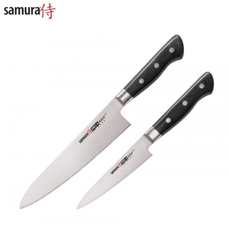 Komplekts no 2 nažiem: European Chef's 200mm Samura PRO-S / Utility 115mm from AUS 8 Japanese steel 58 HRC cena un informācija | Naži un to piederumi | 220.lv