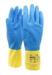 Lateksa cimdi ar floku BICOLOR200 32cm, zili-dzelteni S (pāris) cena un informācija | Tīrīšanas piederumi | 220.lv