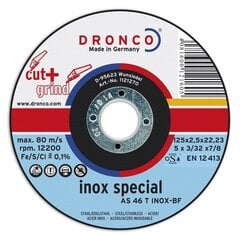Pежущий диск DRONCO AS 46/AS 30 T INOX CUT+GRIND T27 (125 x 2,5 x 22,23) цена и информация | Шуруповерты, дрели | 220.lv