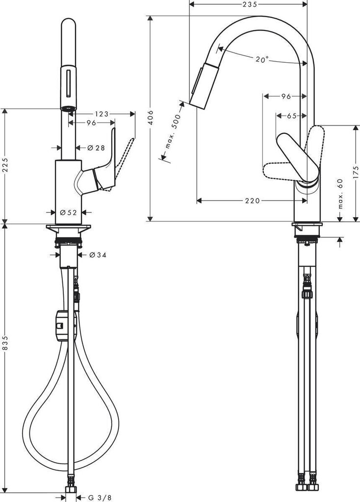 Hansgrohe Focus 240 virtuves jaucējkrāns ar izvelkamu dušu, Matt Black, 31815670 cena un informācija | Ūdens maisītāji virtuvei | 220.lv