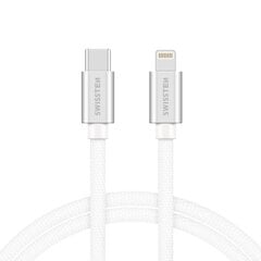 Universāls Quick Charge 3.1 USB-C uz Lightning datu un uzlādes Kabelis 1.2m Swissten Textile, sudraba цена и информация | Кабели и провода | 220.lv