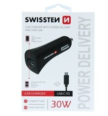 Auto Lādētājs 12 / 24V / 2.4A / 30W + Micro USB vads 1.50 m Swissten Power Delivery Melns цена и информация | Зарядные устройства для телефонов | 220.lv