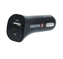 Auto Lādētājs 12 / 24V / 2.4A / 30W + Micro USB vads 1.50 m Swissten Power Delivery Melns цена и информация | Зарядные устройства для телефонов | 220.lv