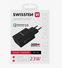 Зарядное устройство Swissten Premium 2x USB QC3.0 23Вт, черное цена и информация | Зарядные устройства для телефонов | 220.lv