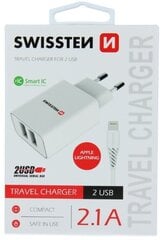 swissten универсальный адаптер 10w, 2 порта, usb-a, кабельное освещение mfi, smart ic цена и информация | Зарядные устройства для телефонов | 220.lv