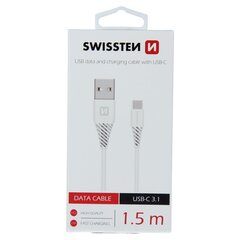 Datu un uzlādes kabelis 1.5m Swissten Basic Universāls Quick Charge 3.1 USB-C, balts цена и информация | Кабели для телефонов | 220.lv