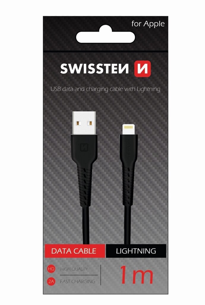Datu un uzlādes kabelis 1m Swissten Basic Fast Charge 3A Lightning (MD818ZM/A), melns cena un informācija | Kabeļi un vadi | 220.lv