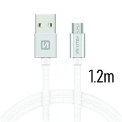 Swissten Textile Universāls Micro USB Datu un Uzlādes Kabelis 1.2m, sudraba cena un informācija | Savienotājkabeļi | 220.lv