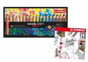 Цветные карандаши Stabilo Woody Arty 3-в-1, 18 цветов + точилка STABILO цена и информация | Принадлежности для рисования, лепки | 220.lv