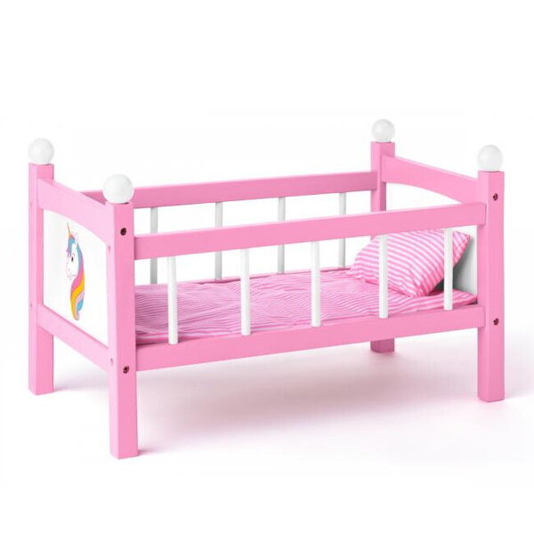 Eko koka leļļu gulta ar gultas piederumiem (48.2x36x12cm) bērniem no 3  gadiem + Woody 91310 Unicorn cena | 220.lv