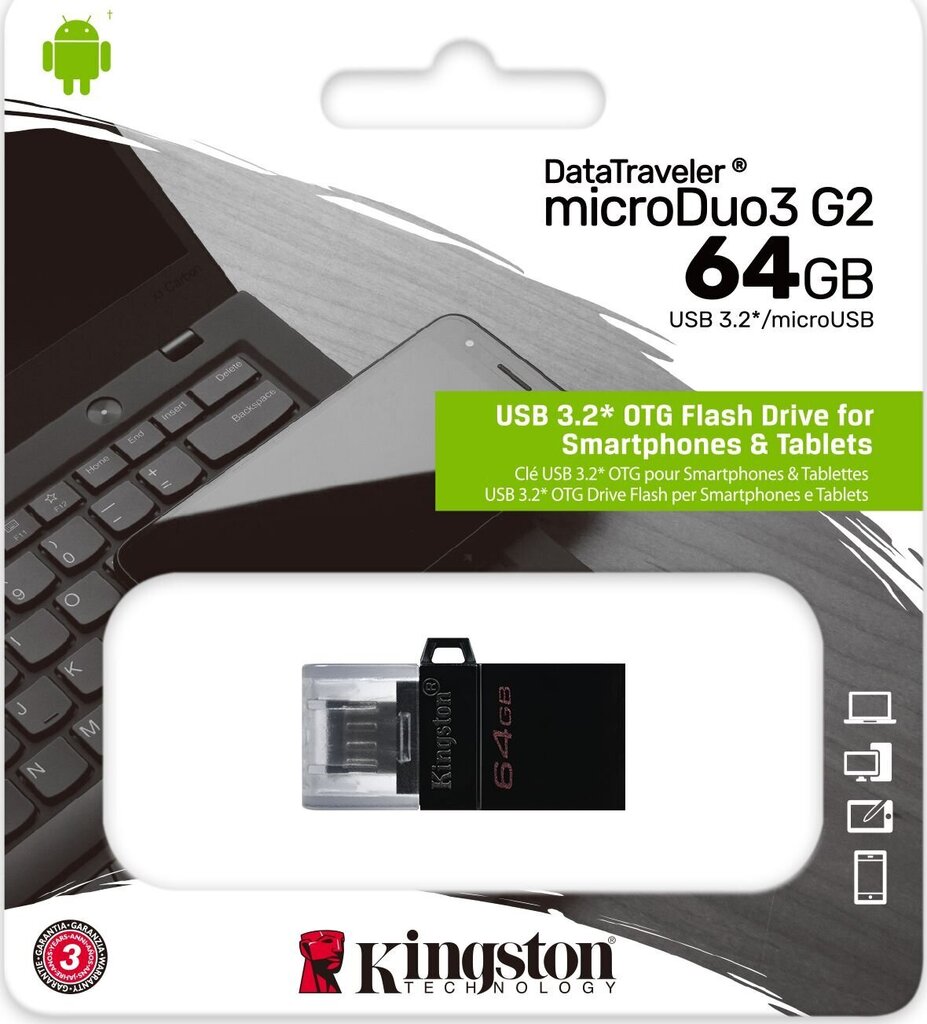 MEMORY DRIVE FLASH USB3.2/64GB DTDUO3G2/64GB KINGSTON cena un informācija | USB Atmiņas kartes | 220.lv