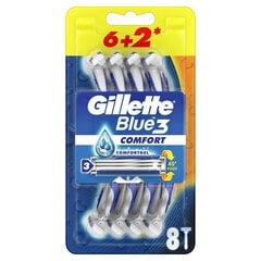 Vienreizlietojami skuvekļi Gillette Blue3 6+2 gab cena un informācija | Skūšanās piederumi, kosmētika | 220.lv