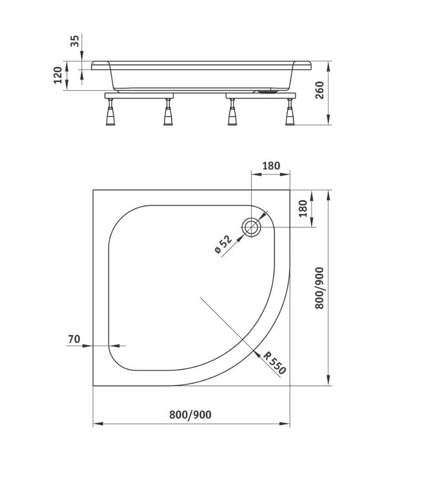 Deante dušas paliktnis Standard Plius II ar apdari 80x80, 90x90 cm cena un informācija | Dušas paliktņi | 220.lv