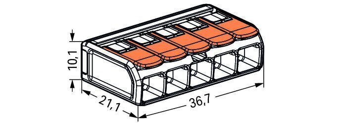 WAGO Universālās savienojuma klemmes 5 -vadu 0.5-6mm²/15gab, 41A/450V cena un informācija | Auduma vadi un spaiļu bloki | 220.lv