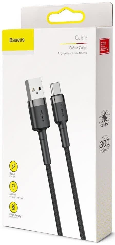 USB kabelis Baseus Cafule Type-C 1.0m 3A pelēks-melns CATKLF-BG1 цена и информация | Savienotājkabeļi | 220.lv