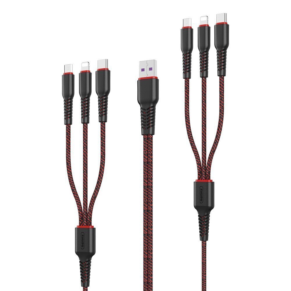 6 in 1 lādēšanas vads "Remax RC-153" USB / Type C + 2 x Lightning, 2 x micro USB dubultais vads telefonam, 1m + 2m, 5A, melns цена и информация | Savienotājkabeļi | 220.lv