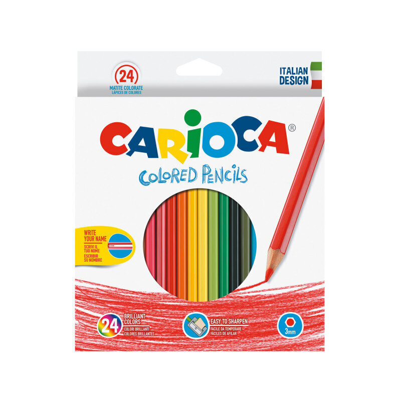 Krāsaino zīmuļu komplekts Carioca, 24 krāsas cena un informācija | Modelēšanas un zīmēšanas piederumi | 220.lv