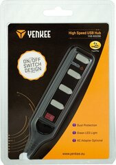 USB-концентратор YENKEE YHB 4002BK, USB A - 4x USB 2.0, On/Off, 0,6 м цена и информация | Адаптеры и USB разветвители | 220.lv