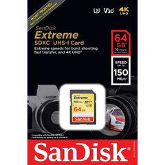 Atmiņas karte Secure Digital Extreme 64GB 150 / 60MB / s V30 / UHS-I / U3 цена и информация | Карты памяти для фотоаппаратов | 220.lv