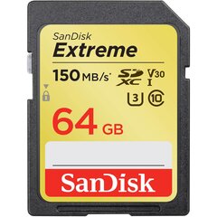 Atmiņas karte Secure Digital Extreme 64GB 150 / 60MB / s V30 / UHS-I / U3 цена и информация | Карты памяти для фотоаппаратов | 220.lv