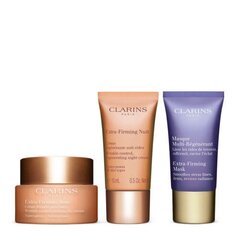 Komplekts Clarins Extra-Firming: dienas sejas krēms, 50 ml + nakts sejas krēms, 15 ml + sejas maska, 15 ml + kosmētikas somiņa cena un informācija | Sejas krēmi | 220.lv