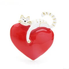 Брошь White cat heart цена и информация | Броши | 220.lv