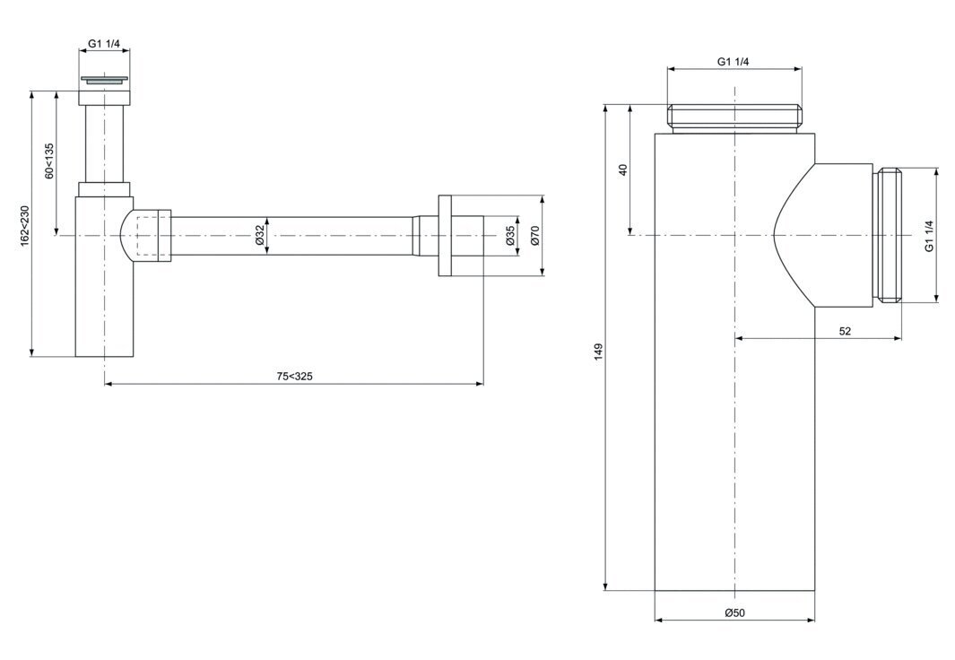 Dekoratīvs izlietnes sifons Ideal Standard G1 1/4" misiņš, hroms E0079AA цена и информация | Sifoni | 220.lv
