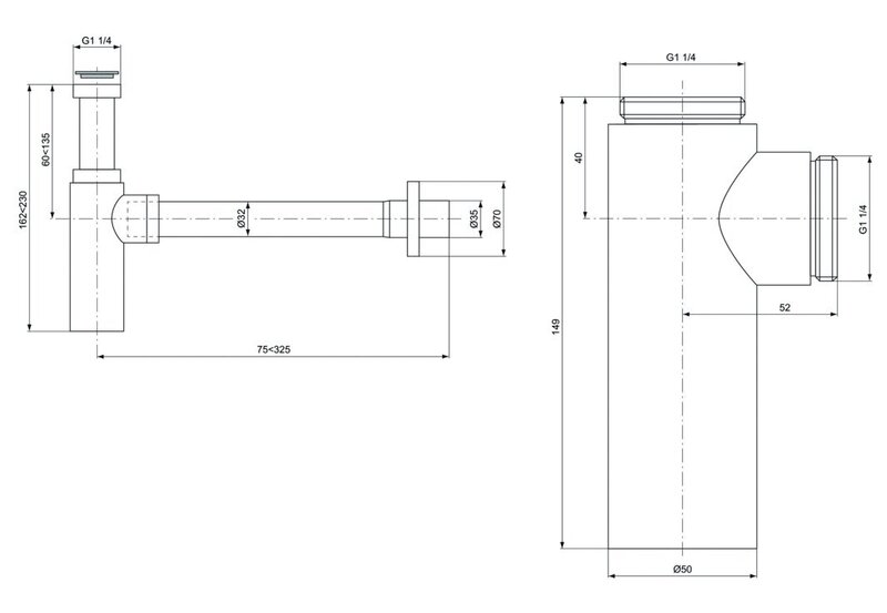 Декоративный сифон для умывальника Ideal Standard G1 1/4 "латунь, хром  E0079AA цена | 220.lv