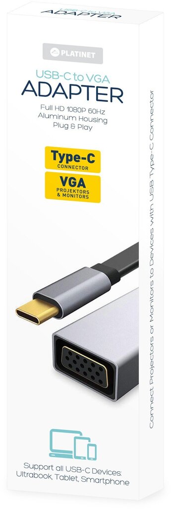 Platinet Multimedia Adapter Type-C to VGA (1080P*60Hz) Adapteris Melns цена и информация | Adapteri un USB centrmezgli | 220.lv