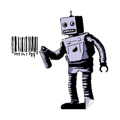 Виниловая наклейка робот Бэнкси со штрих-кодом, 120 X 120 см цена и информация | Декоративные наклейки | 220.lv