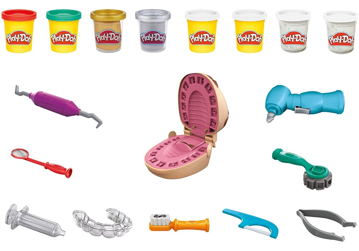 Plastilīna komplekts Zobārsts Hasbro Play-Doh Drill 'n Fill Dentist cena un informācija | Attīstošās rotaļlietas | 220.lv