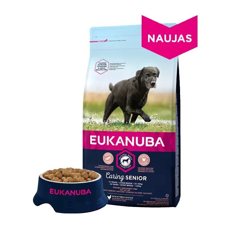 Eukanuba Senior Large Breed sausā barība ar svaigu vistu lielas šķirnes veciem suņiem 15 kg cena un informācija | Sausā barība suņiem | 220.lv