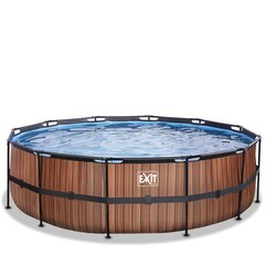 Каркасный бассейн с песочным фильтром Exit Wood, ø488x122 см, коричневый цена и информация | Бассейны | 220.lv