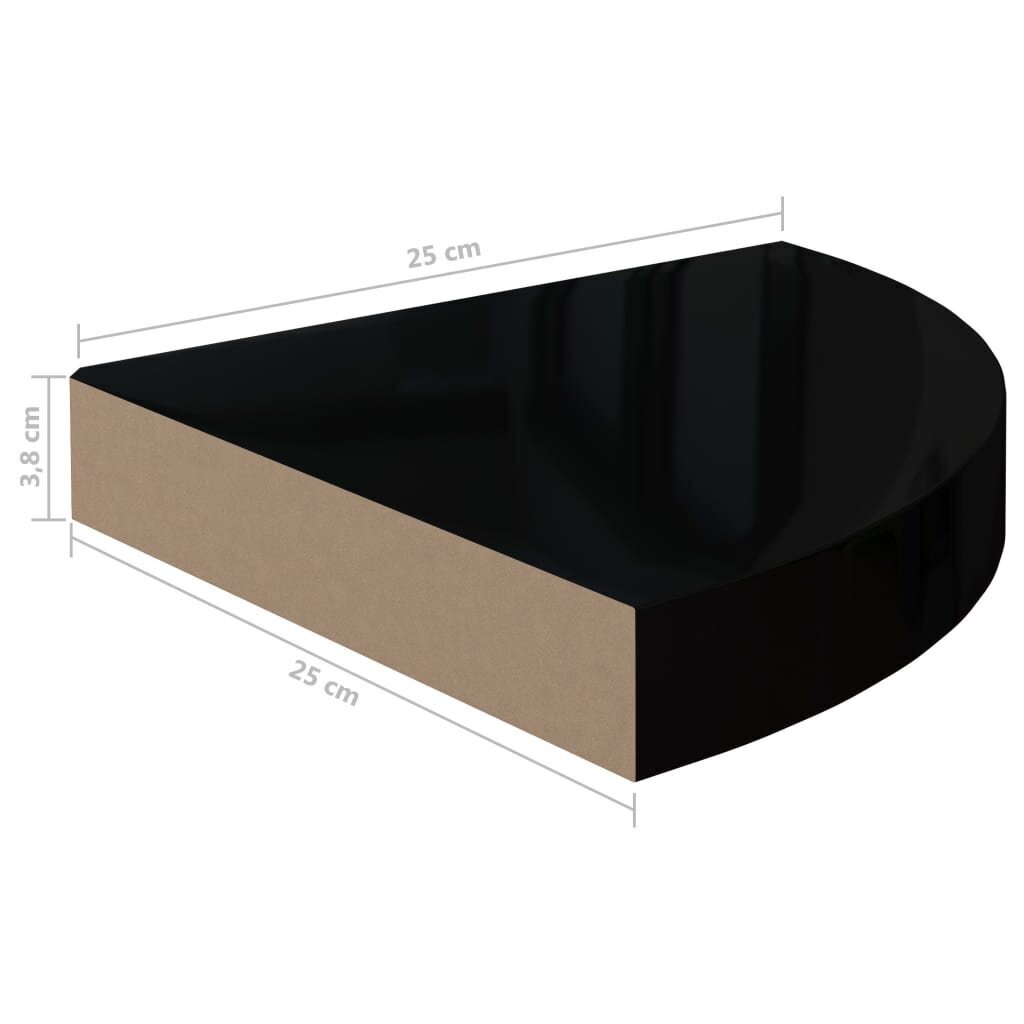 Piekarami stūra plaukti VidaXL, 2 gab., 25x25x3,8 cm, melni cena un informācija | Plaukti | 220.lv