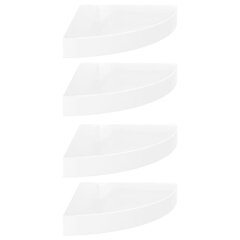 Полки подвесные угловые VidaXL, 4 шт., 25x25x3,8 см, белые цена и информация | Полки | 220.lv