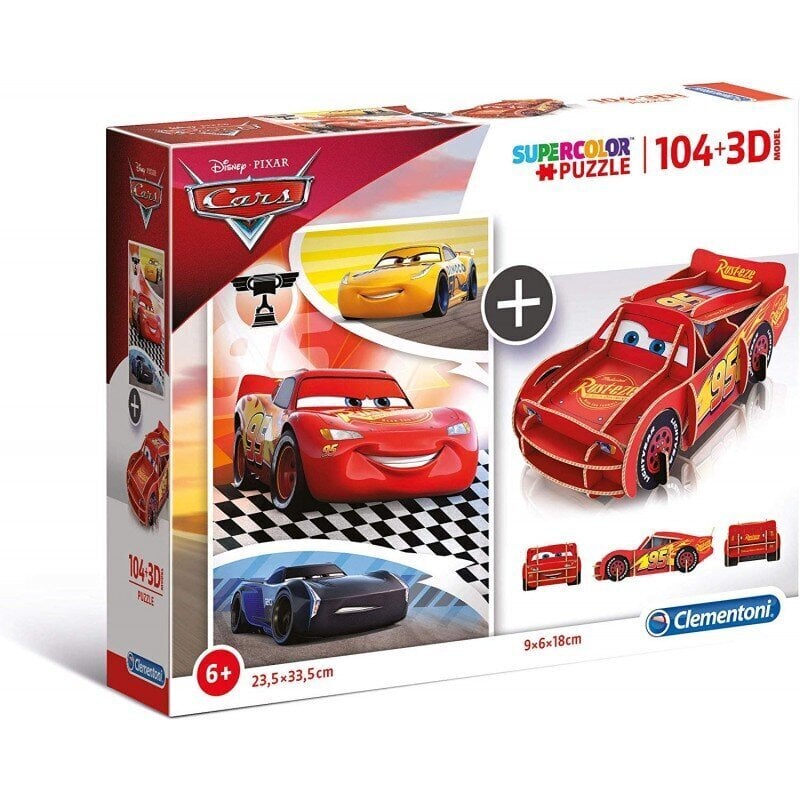 Puzle Clementoni Cars (Zibens Makvīns), 104 d. + 3D modelis cena un informācija | Puzles, 3D puzles | 220.lv